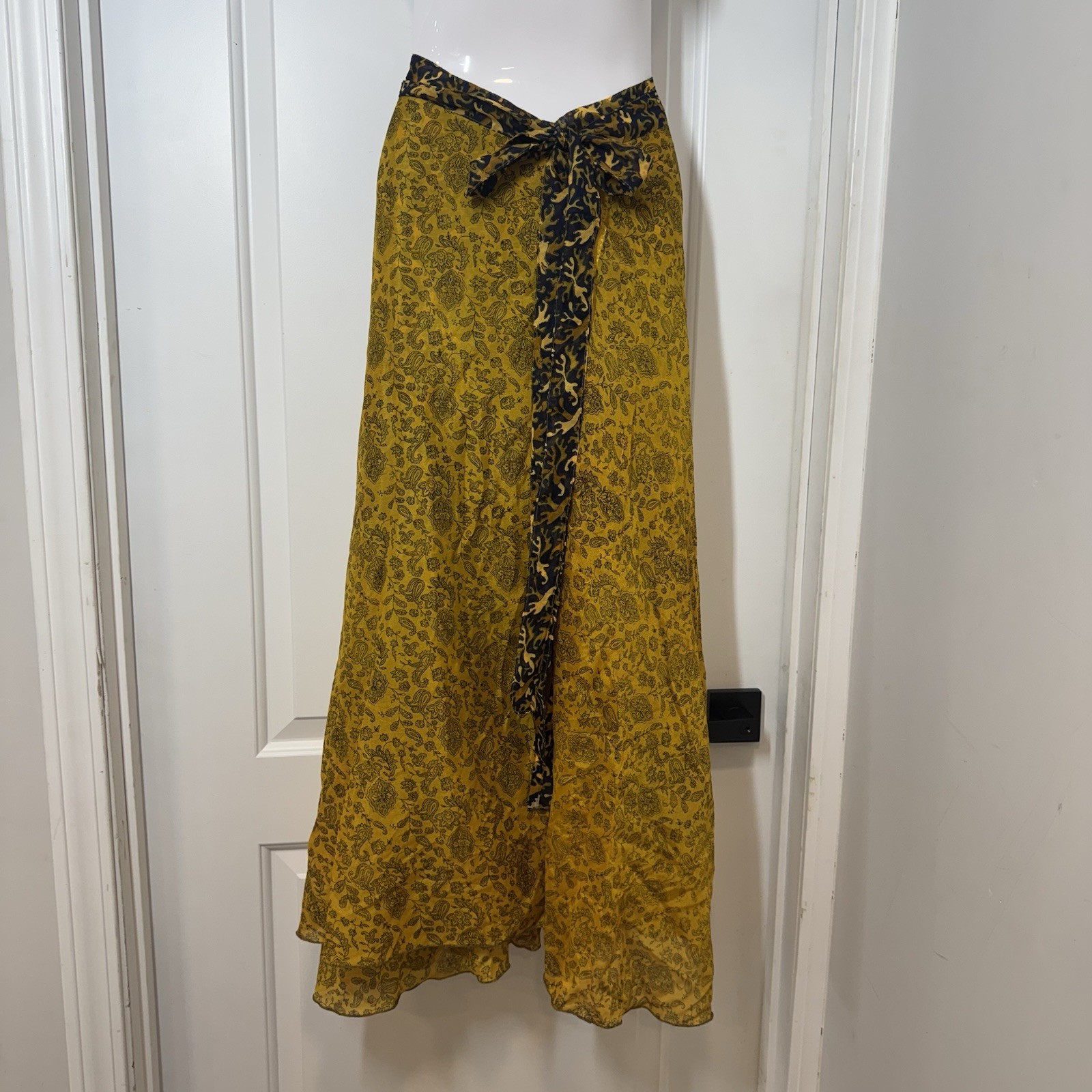 Y2K Urban Nomad Festival True Wrap Maxi Skirt 100% Silk Hippie Boho Gypsie Flowy