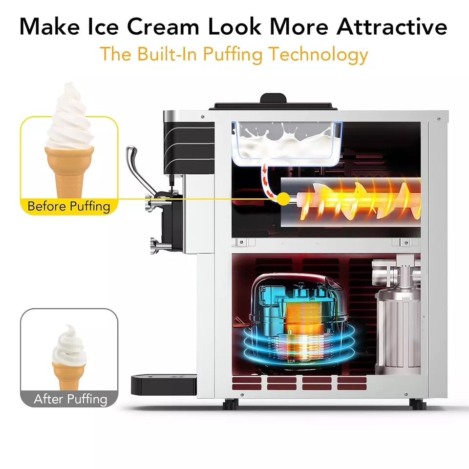 Countertop Soft Serve Ice Cream Machine 3 Flavor Commercial Ice Cream Maker