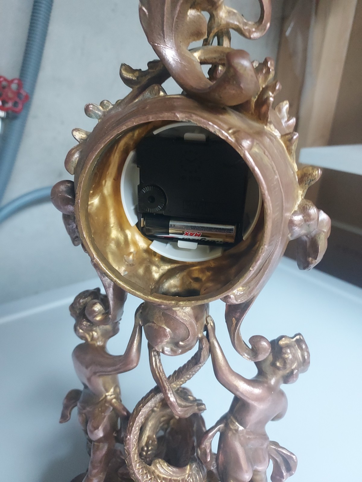 Antique Art Nouveau 15" Gilt Clock With New Battery Powered Quartz Insert NICE!