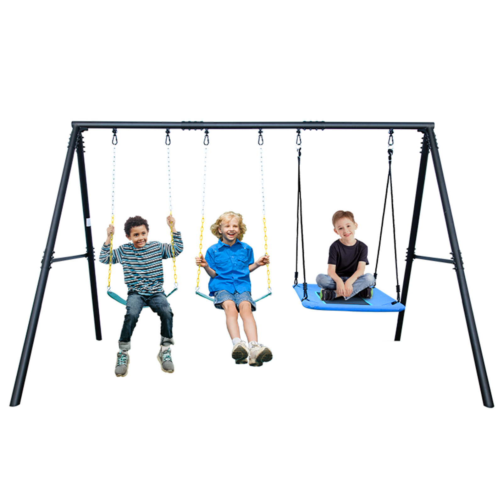 600lb Outdoor Swing Set for Backyard with 3 Swings Heavy Duty Metal Swing Stand
