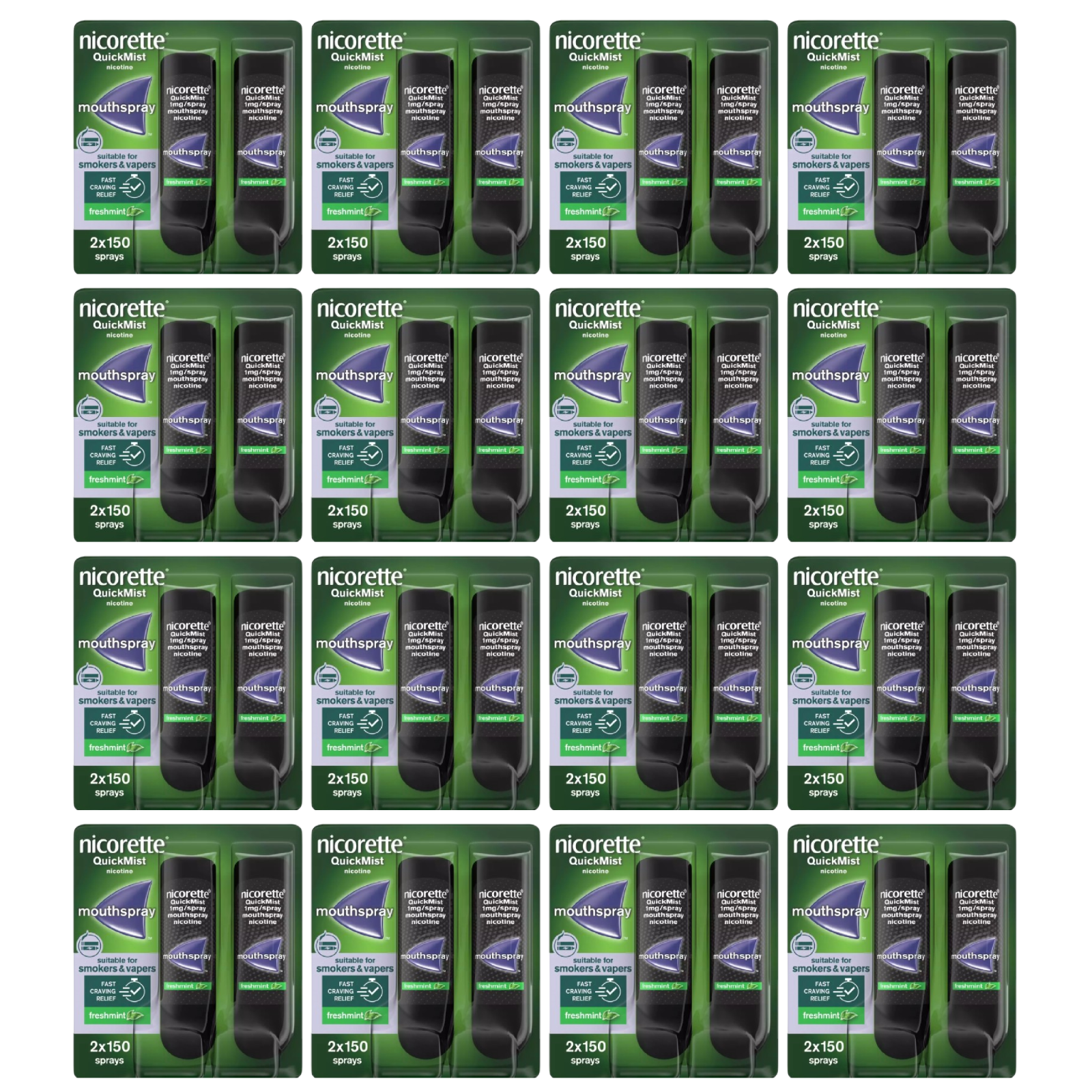 12X Nicorette Quickmist Duo, 2 x 150 sprays FREE SHIPPING