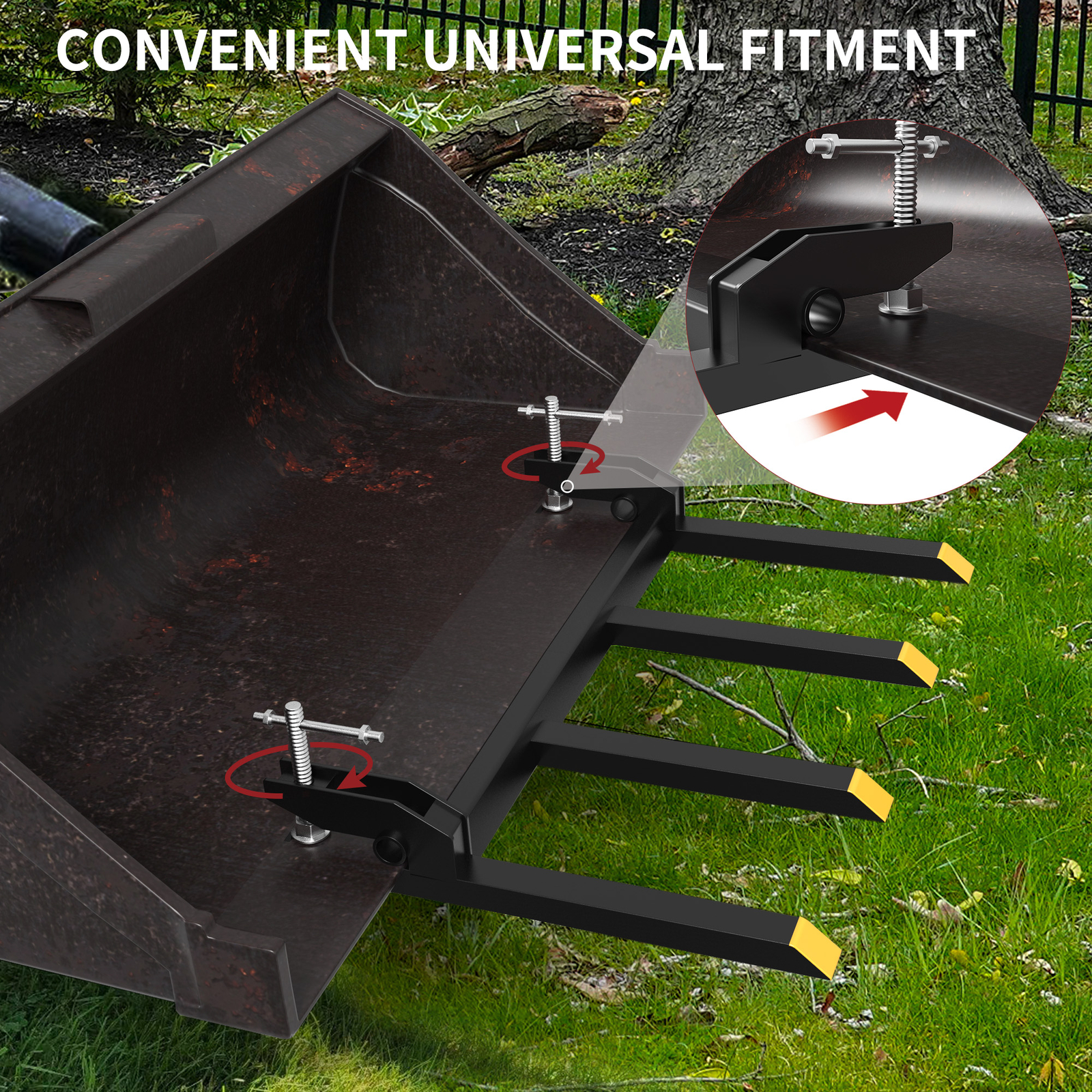 42" Clamp on Heavy Debris Fork for Tractor Skid Steer Buckets Universal 2500lbs