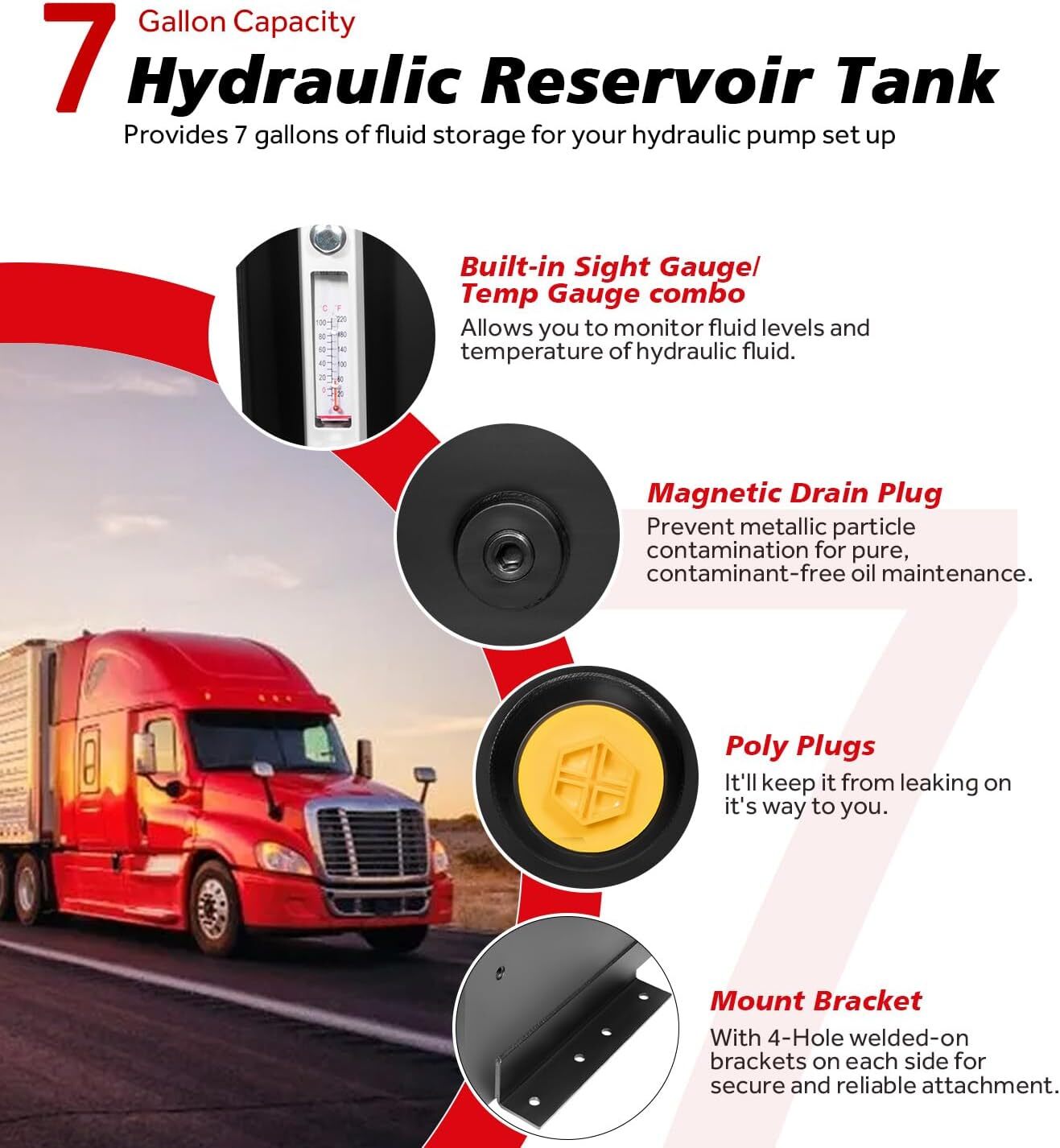 For Machinery 7-Gallon Hydraulic Fluid Reservoir Tank 14 Gauge Steel Oil Tank