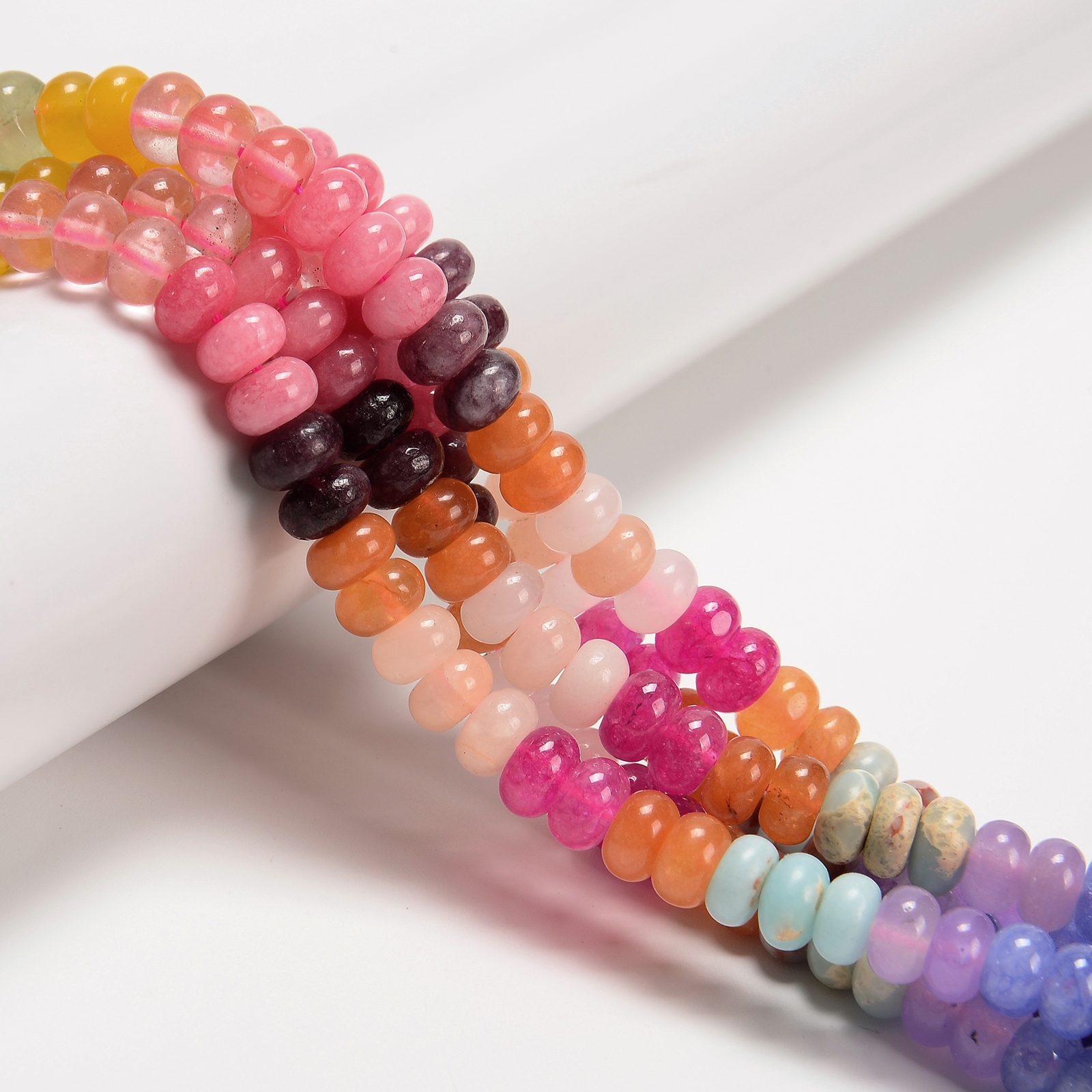 10-Multi-color Gemstone Smooth Rondelle Beads Size 5x8mm 15.5'' Strand