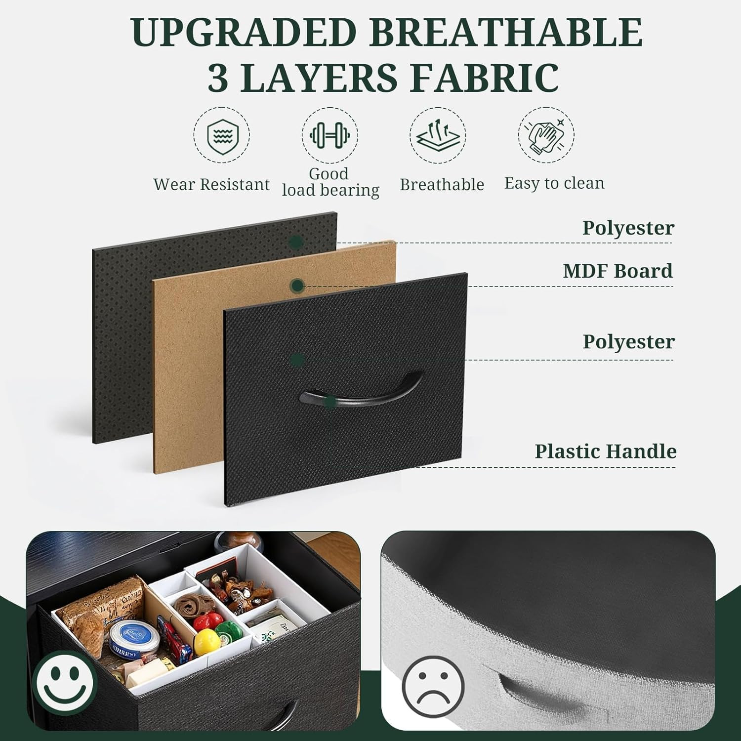 NEW 8 Drawer Organizer Dresser Storage Chest Bedroom Closet Wood Top Gray Fabric