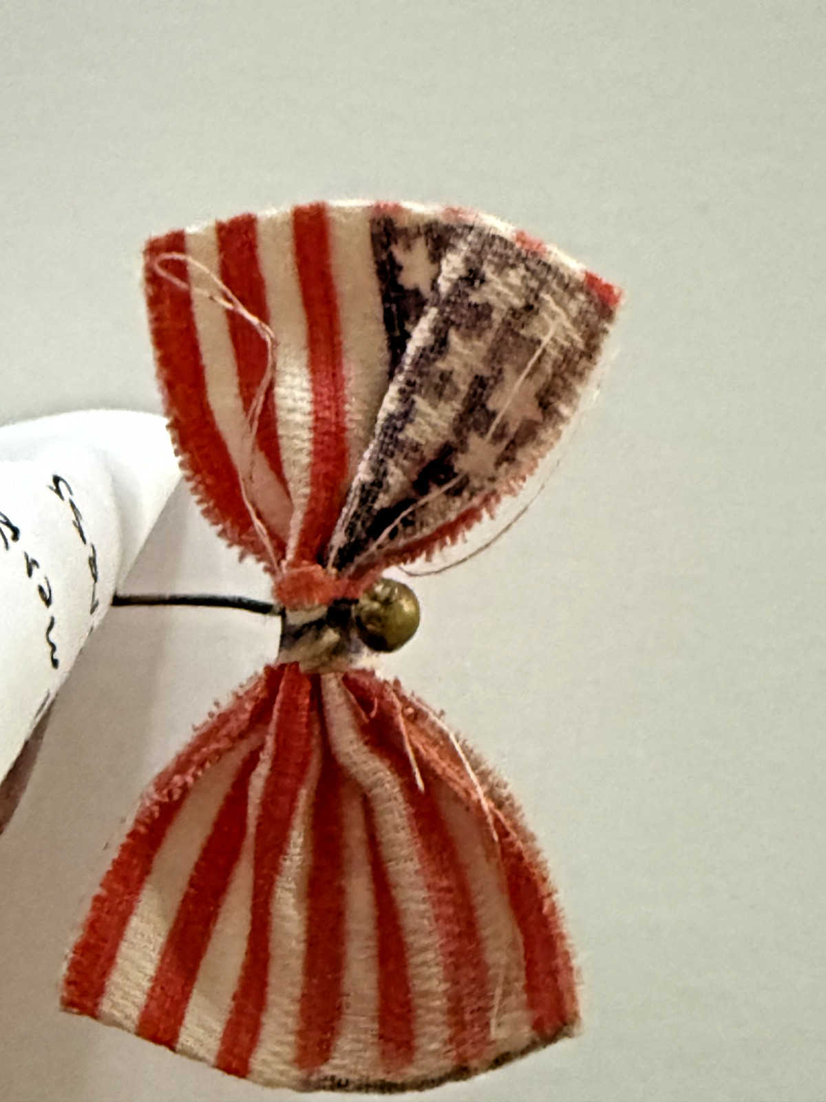 Antique American Flag Ribbon Bow Stick Pin Patriotic Lapel Pin