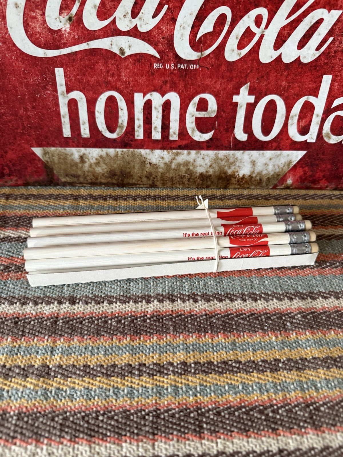 Vintage Take Some Coca Cola Home Today Rack Topper & Dozen Coca Cola Pencils
