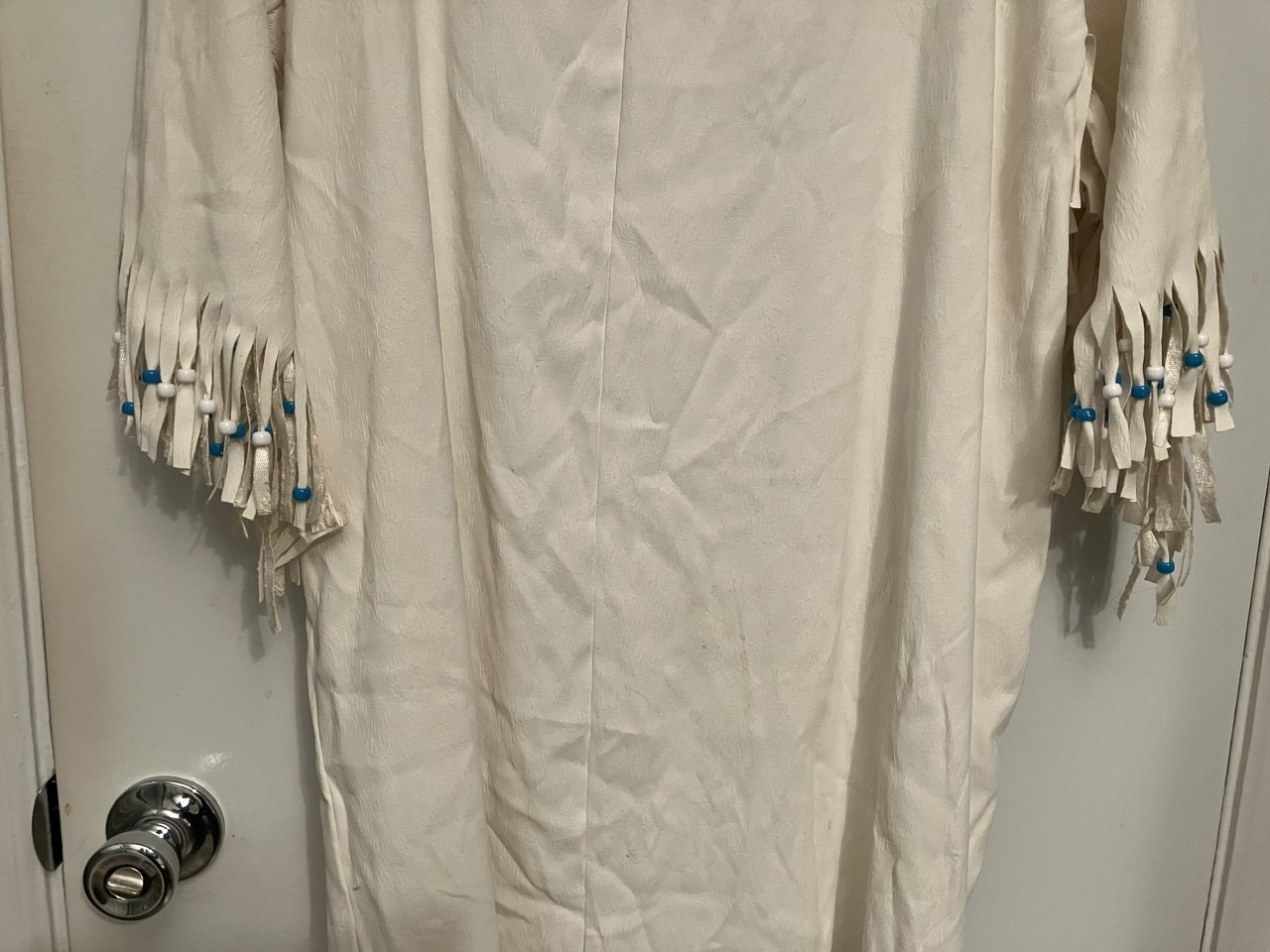 vintage white leather fringe Native American indian dress conchos turquoise bead