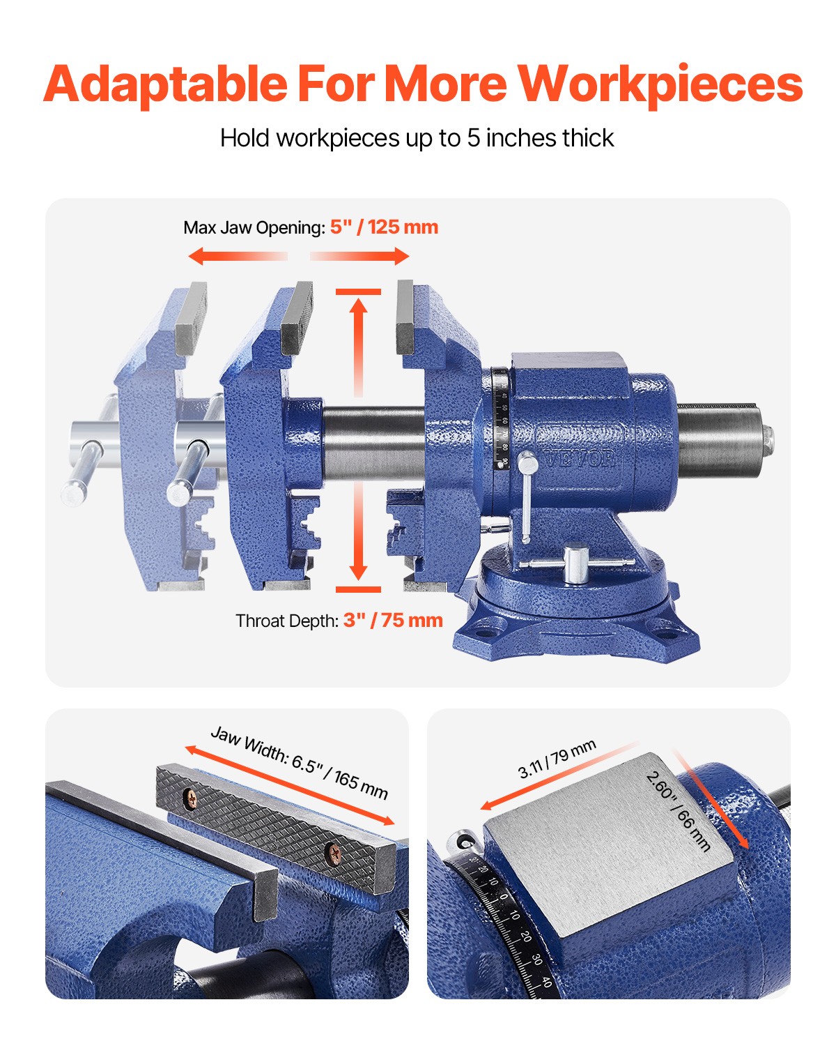 VEVOR 6-1/2" Multi-Purpose Bench Vise Heavy Duty Ductile Iron 360° Swivel Base