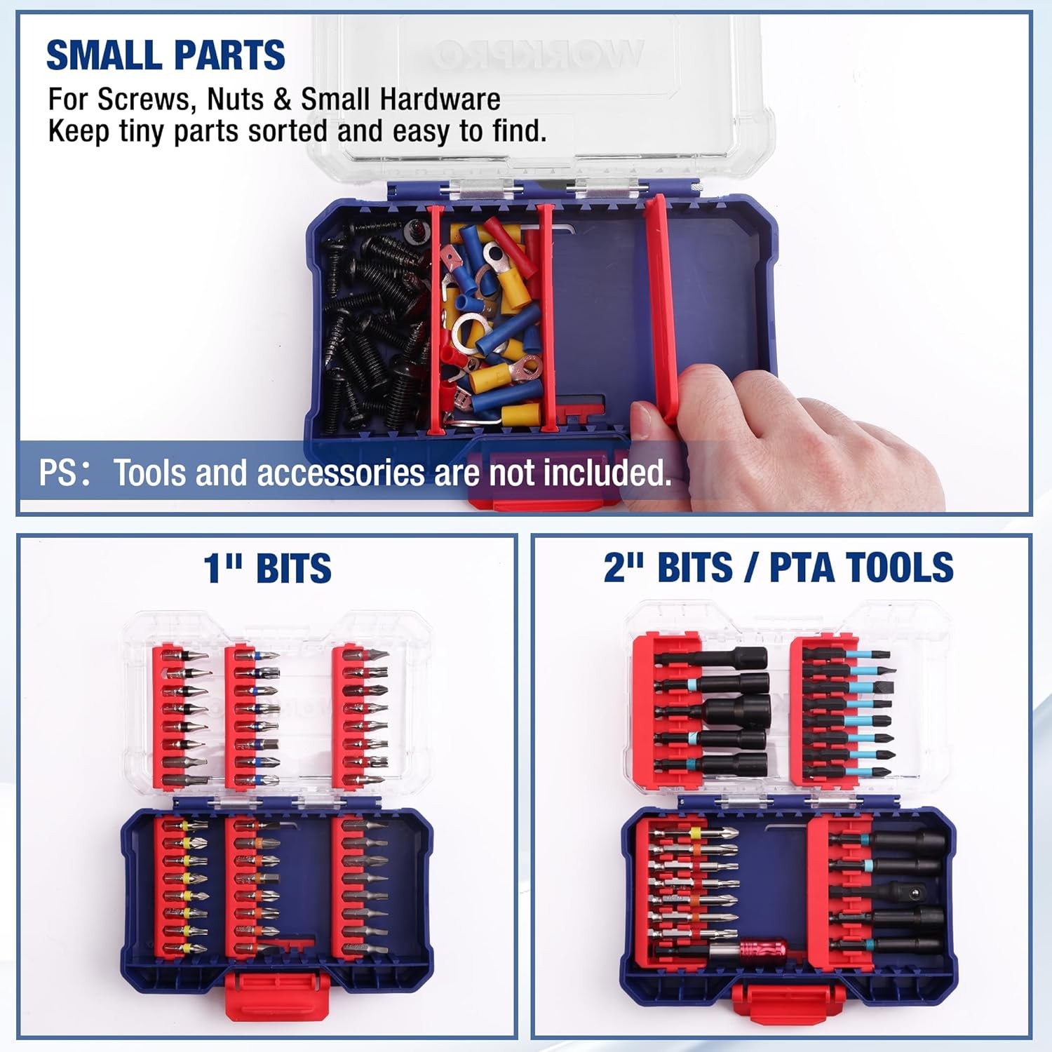 WORKPRO 3PCS Parts Organizer Stackable Hardware Storage Case Tool Box Organizers