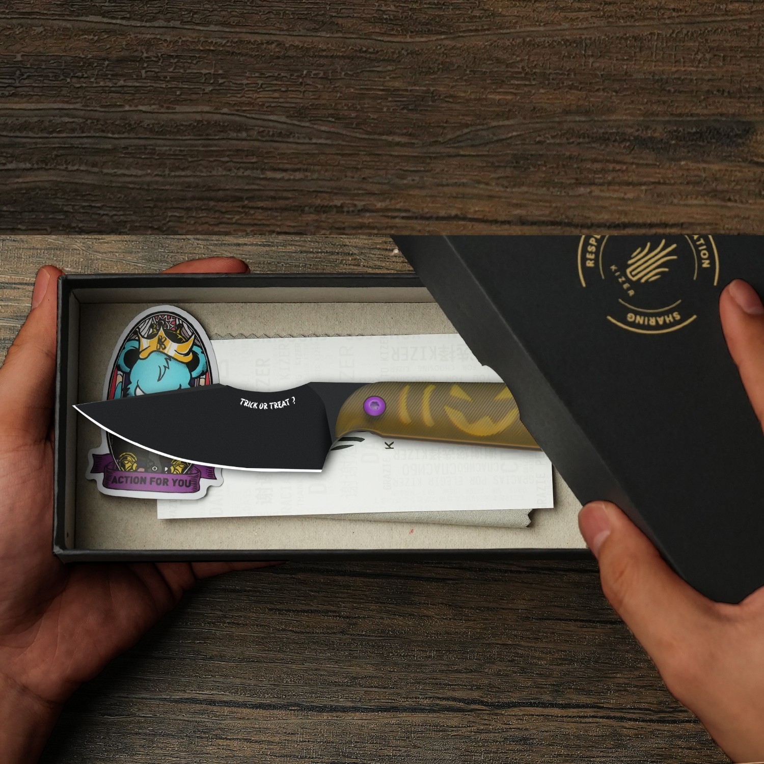 Kizer Mini Harpoon Fixed Knife 3V Blade PEI Handle With Sheath Halloween Gift