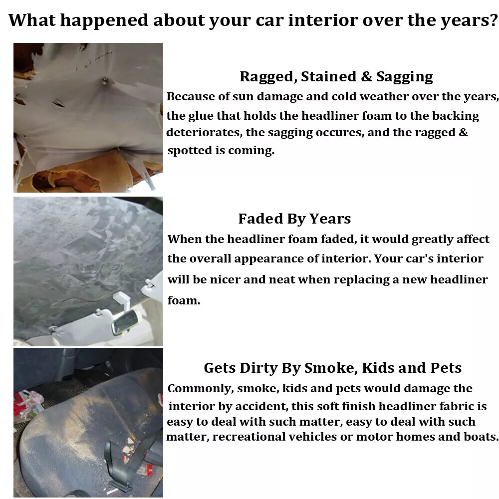 Headliner Fabric Foam Backed Suede Match Car Roof Liner Sag Upholstery 80"x60"