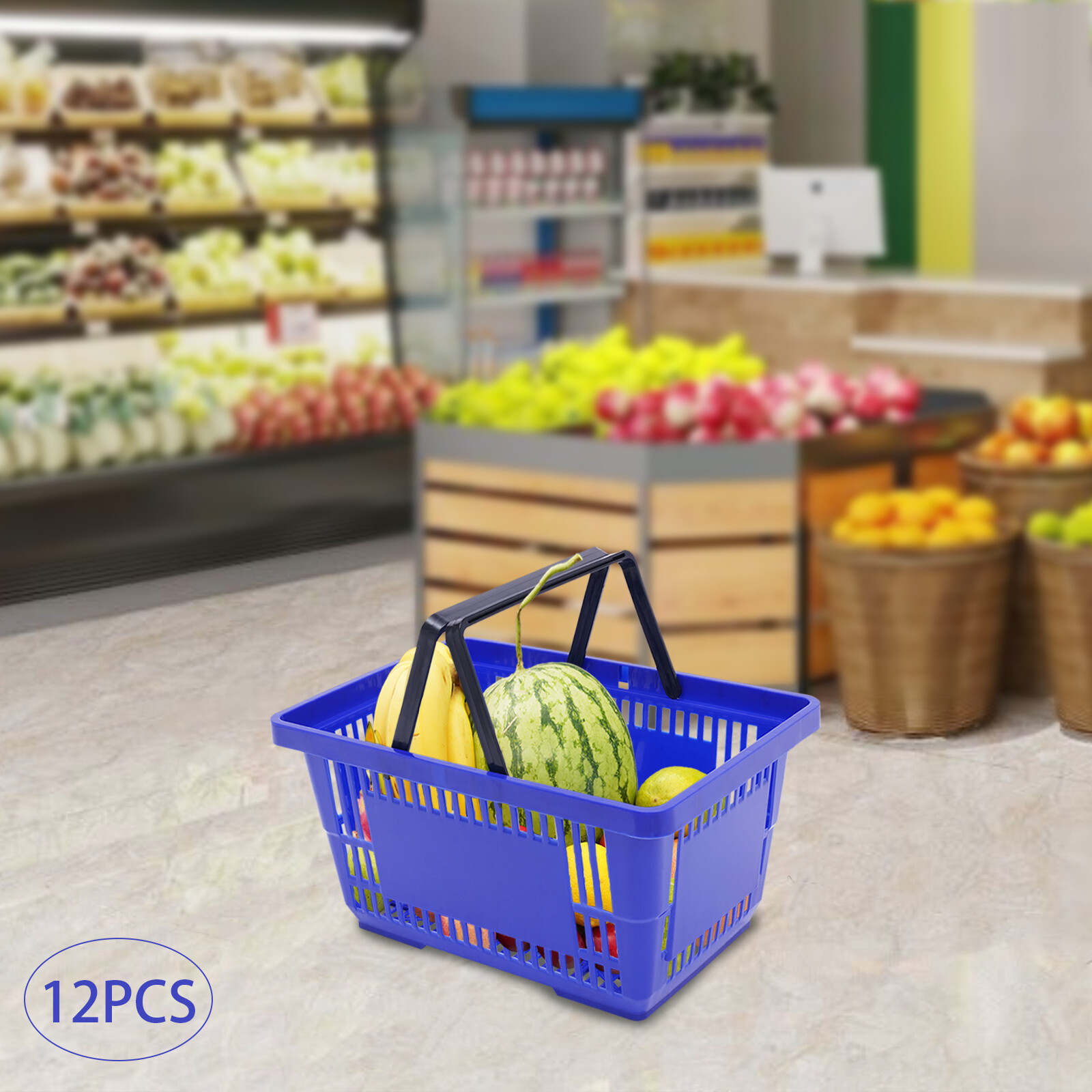 12x Shopping Baskets With Handles Retail Store Supermarket Baskets Stackable .