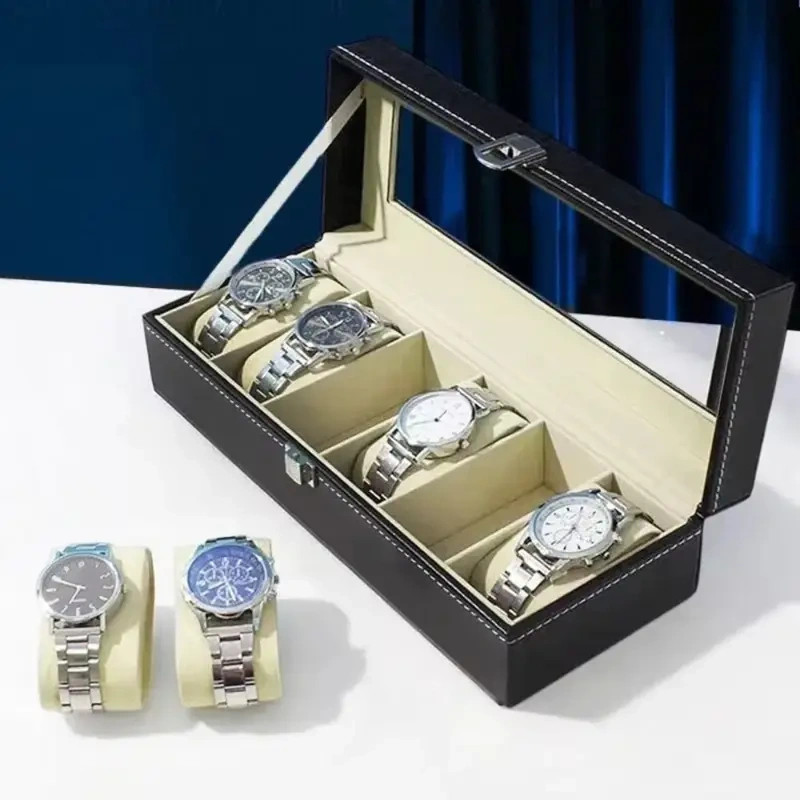 6 Slots Watch Box PU Leather Watch Case Jewelry Storage Watch Display Case Gift