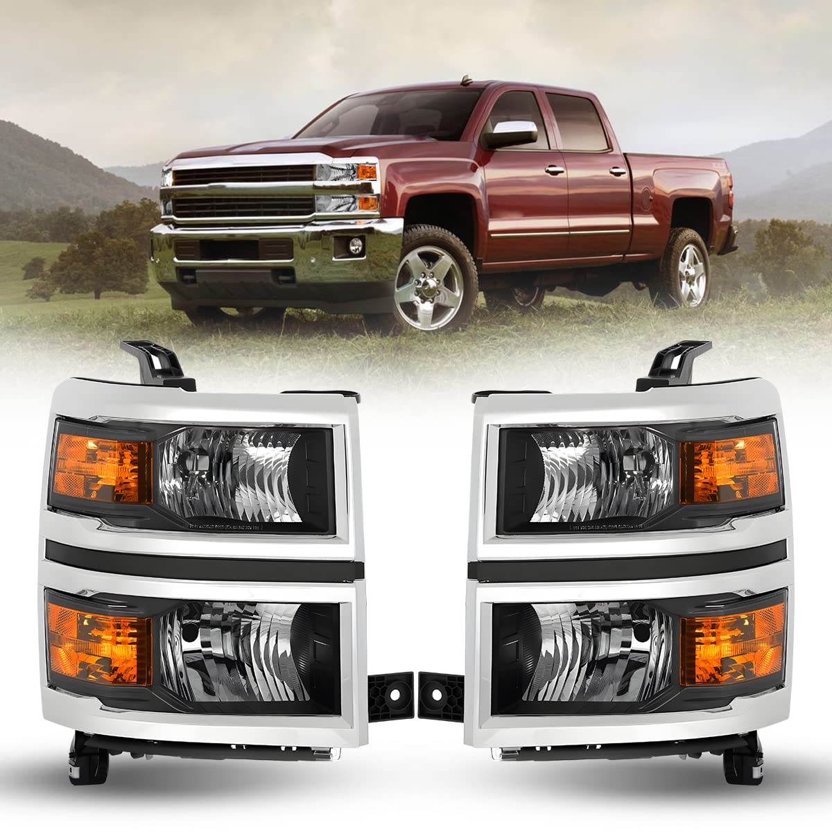 Headlights Assembly for 2014 2015 Chevy Silverado 1500 Factory Style Headlights