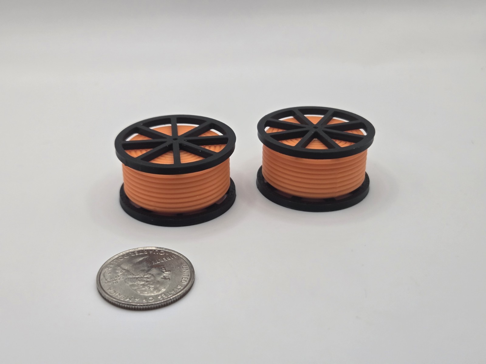 1/64 Scale Black Cable Reel With Orange Conduit Spool *2 Pack*