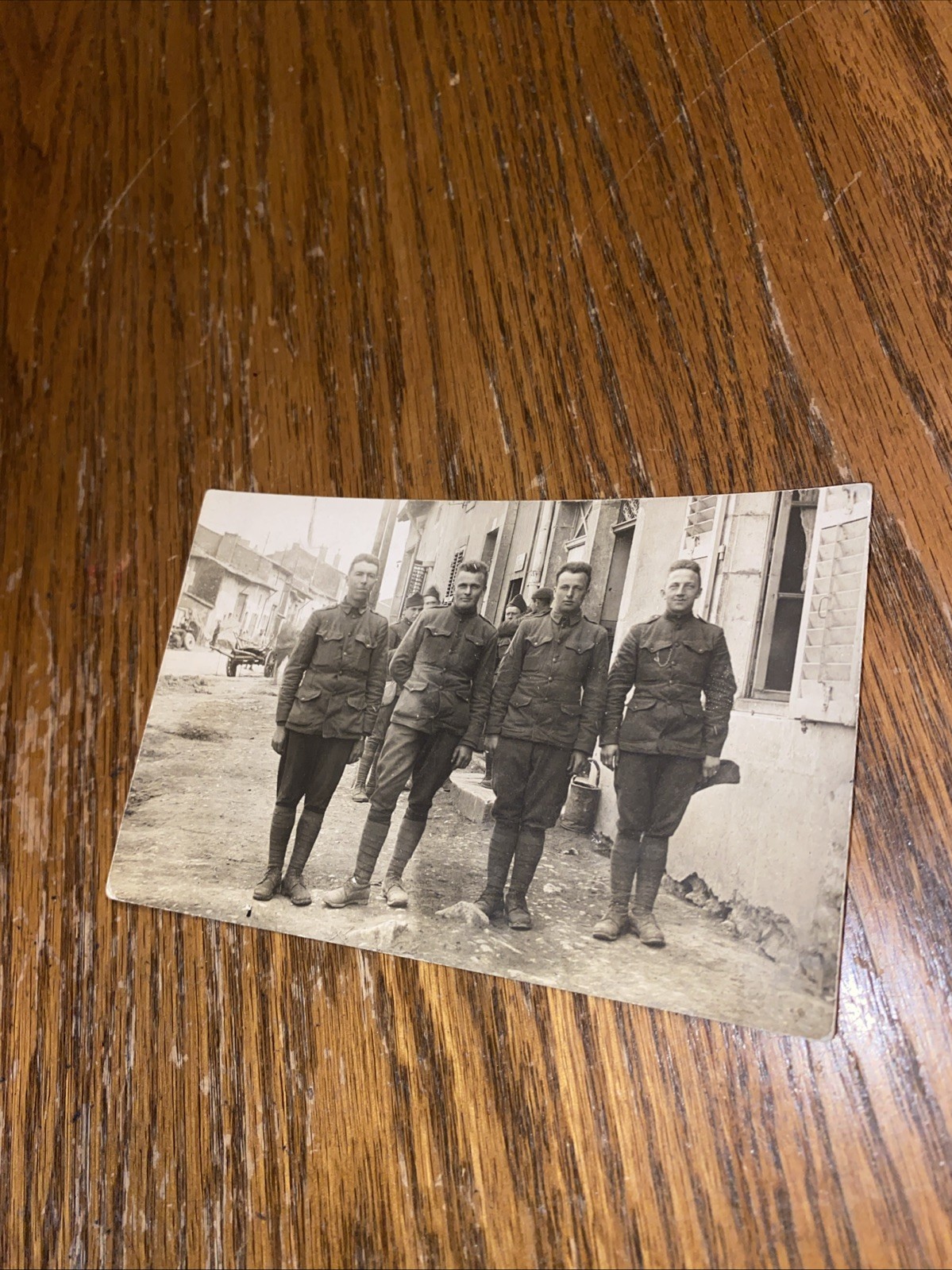 Original WWI Real Photo Postcard 4 AMERICAN SOLDIERS 1918 FRANCE