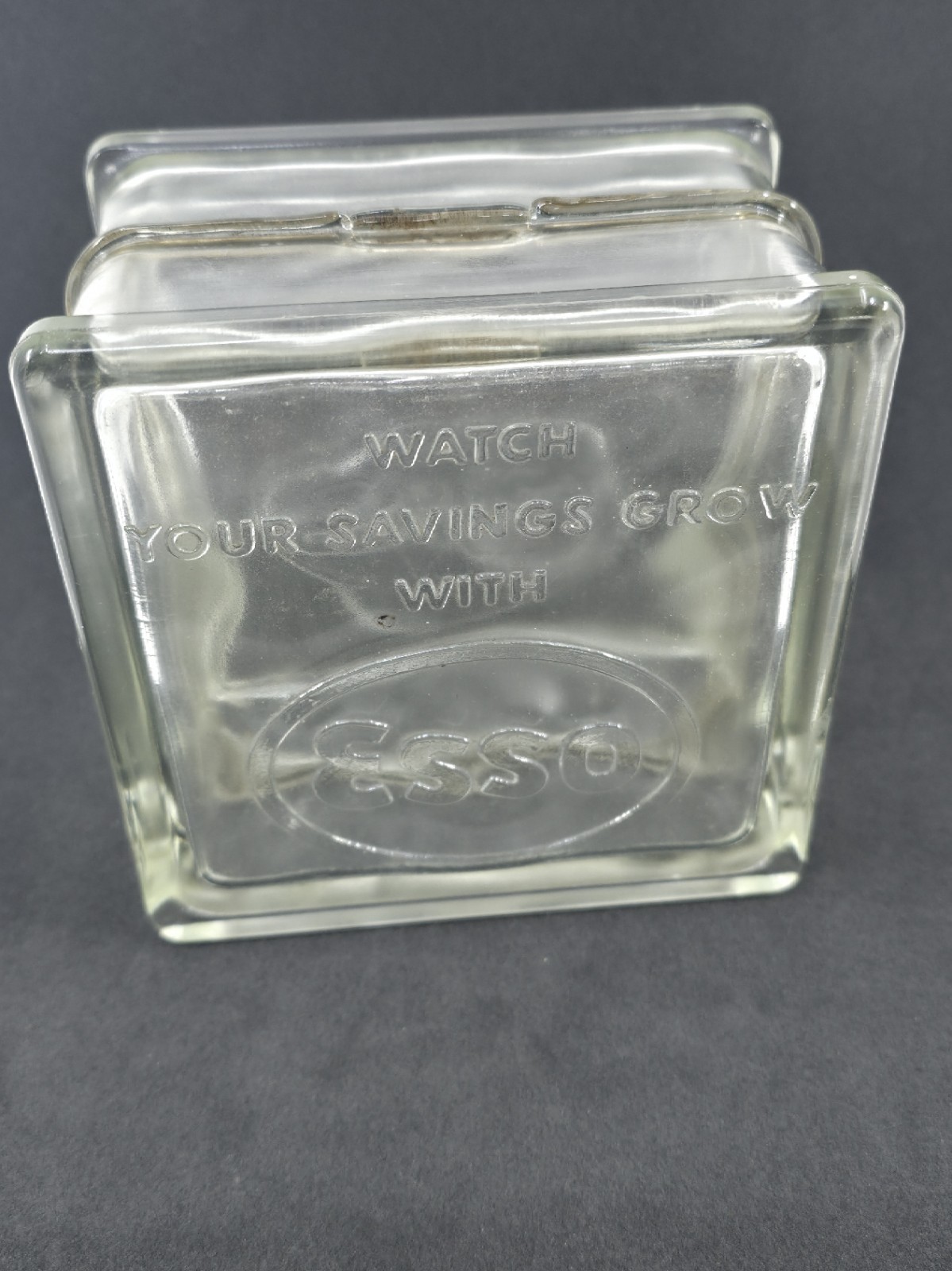 ​Vintage Esso Glass Block Bank Watch Your Savings Grow Standard Oil Advertising
