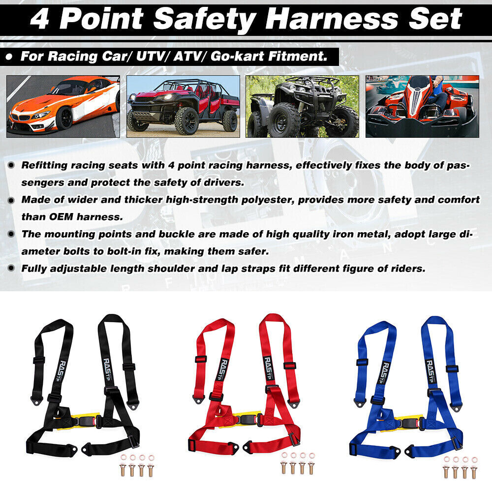 2PCS 4 Point 2" Safety Seat Belt Racing Harness Red Go-Kart CanAm X3 ATV UTV