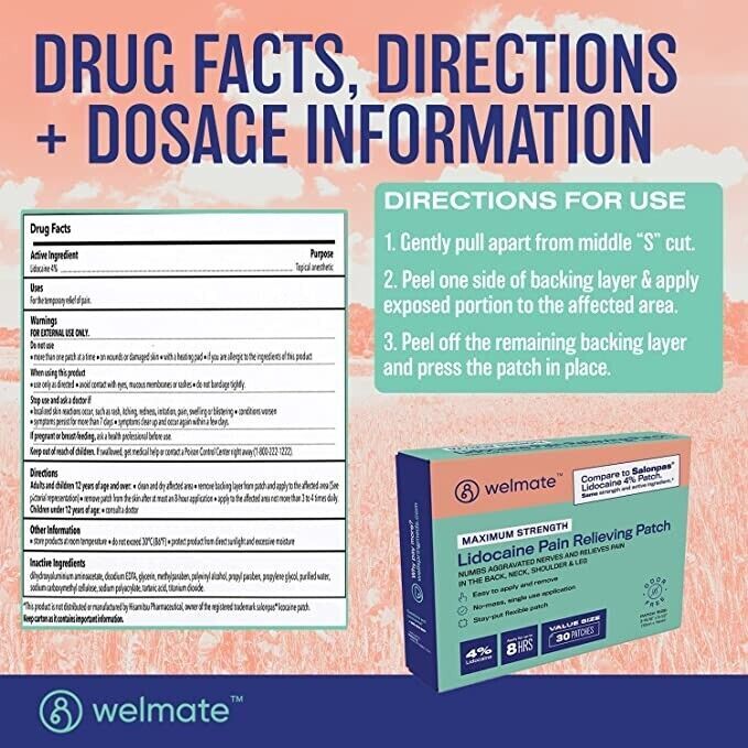 Lidocaine 4% Patch | Maximum Strength Pain Relief 30 Count |