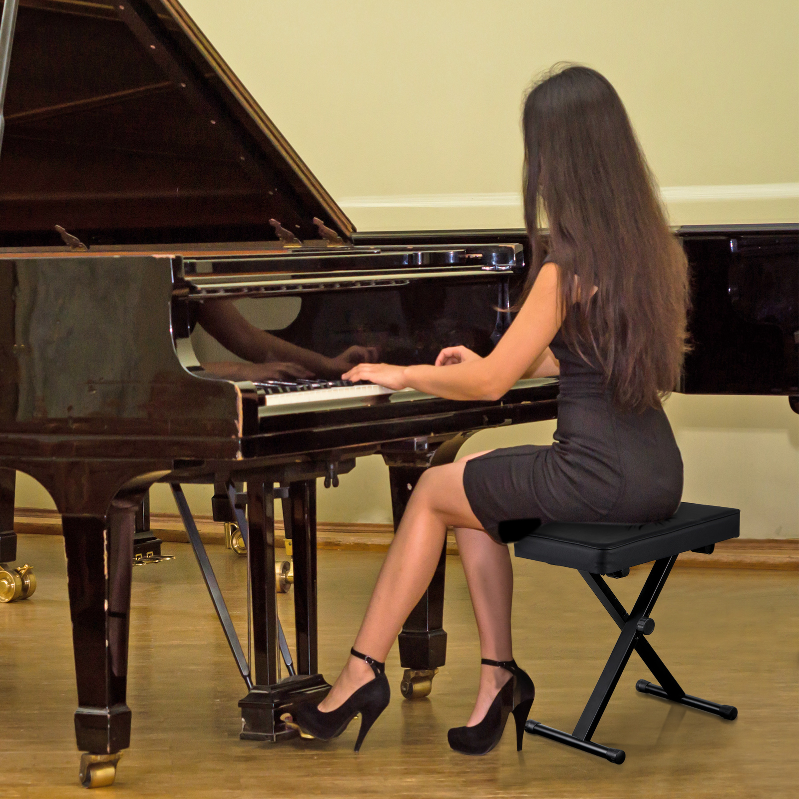 Keyboard Bench X-Style Piano Bench Adjustable Height Thickness Padded Chair Seat