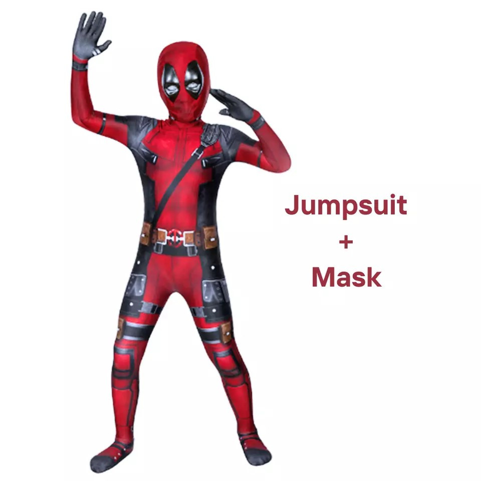 Kids Deadpool Halloween Costume Boy Cosplay Jumpsuit Bodysuit With Backbag Sword
