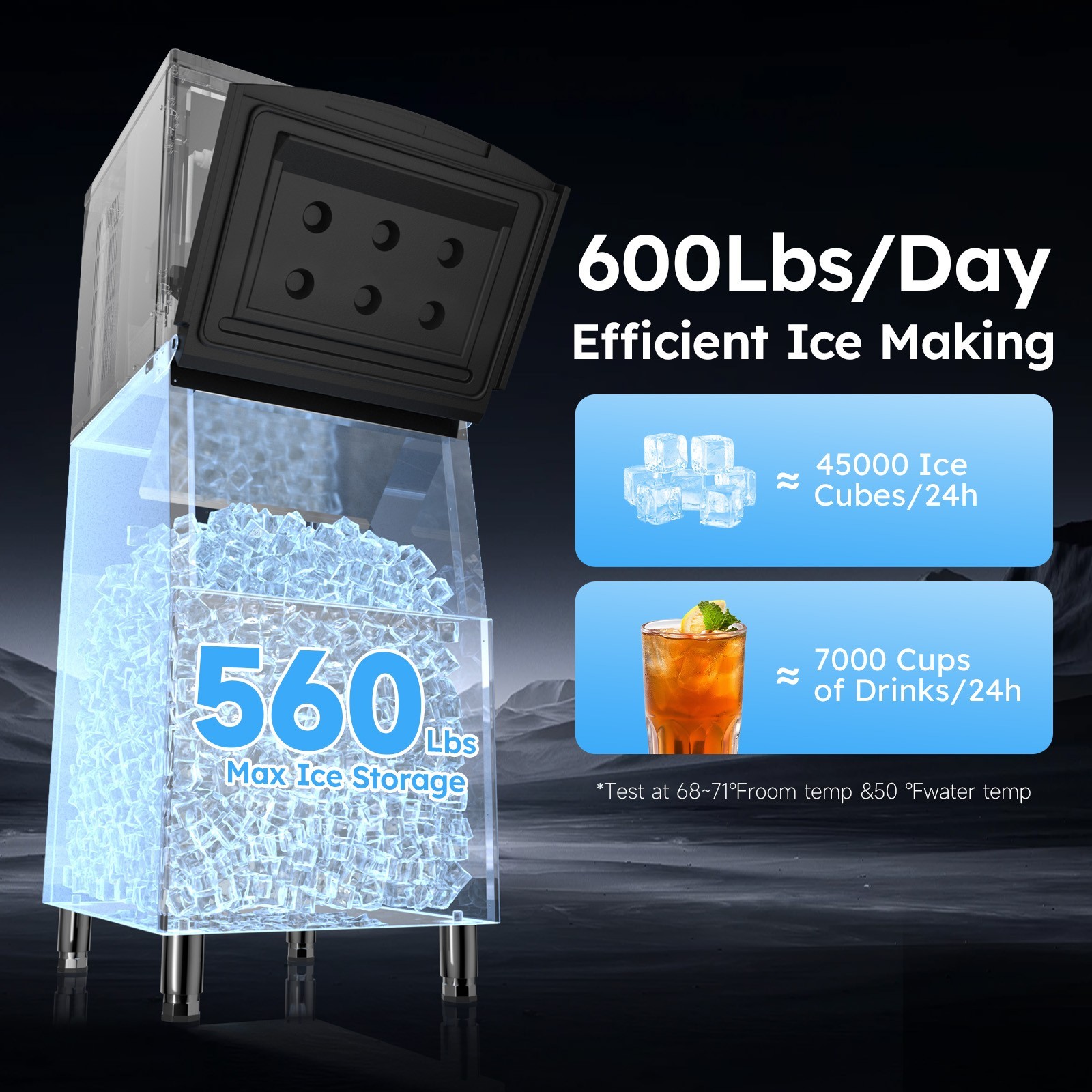 Heavy Duty 600Lbs/24H Commercial Ice Maker Machine 560LBS Industrial Ice Machine