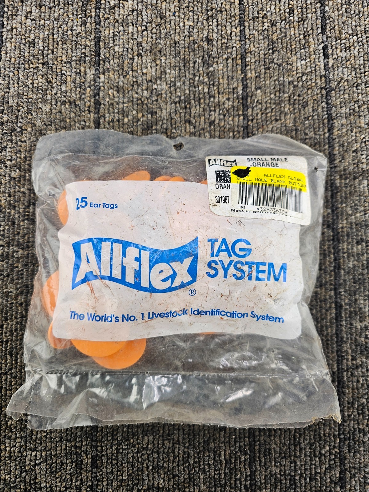 (QTY 75) ALLFLEX 301967: TAG - GLOBAL BUTTON ORANGE