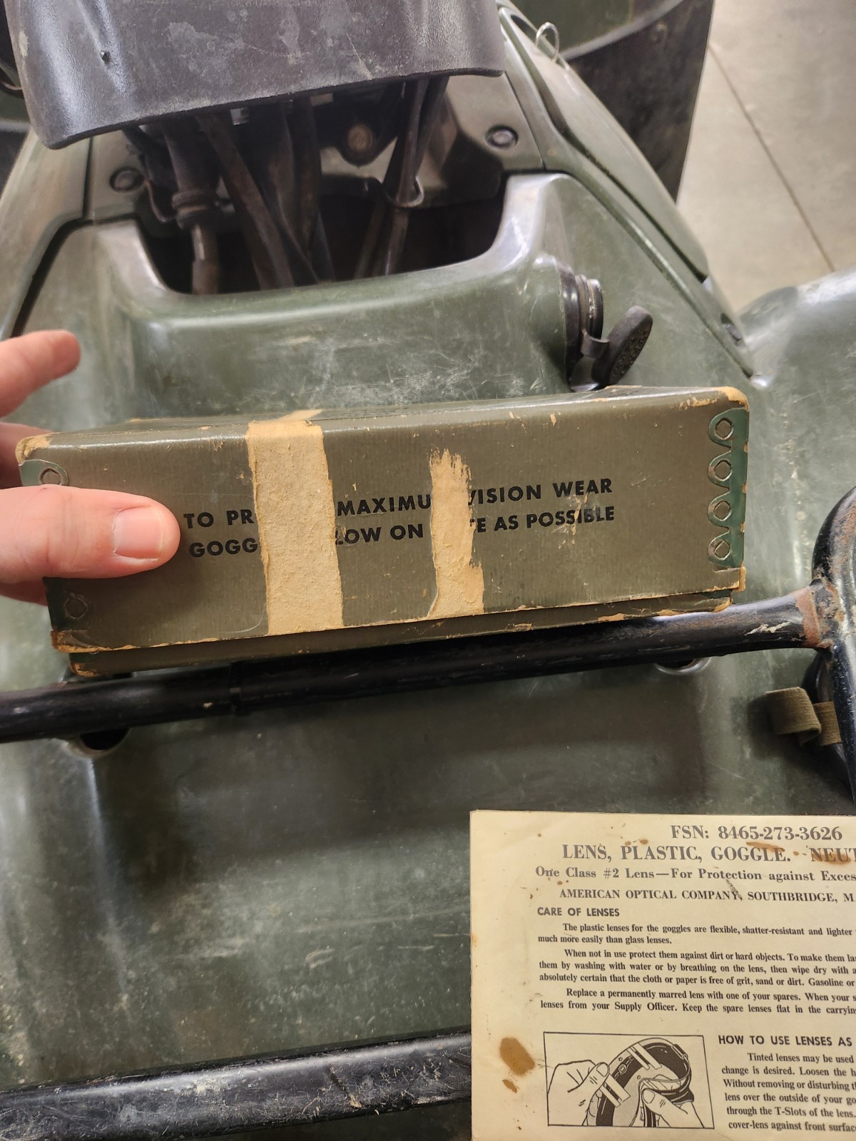 US Army M-1944 Goggles in Original Box w/Spare Len American Optical Company