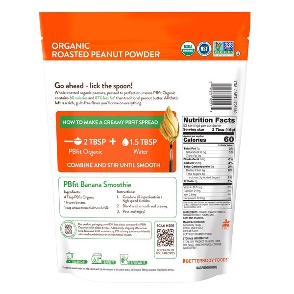 NEW PB FIT ORGANIC ROASTED PEANUT BUTTER POWDER 30 OZ. KOSHER EXP: 04/2027