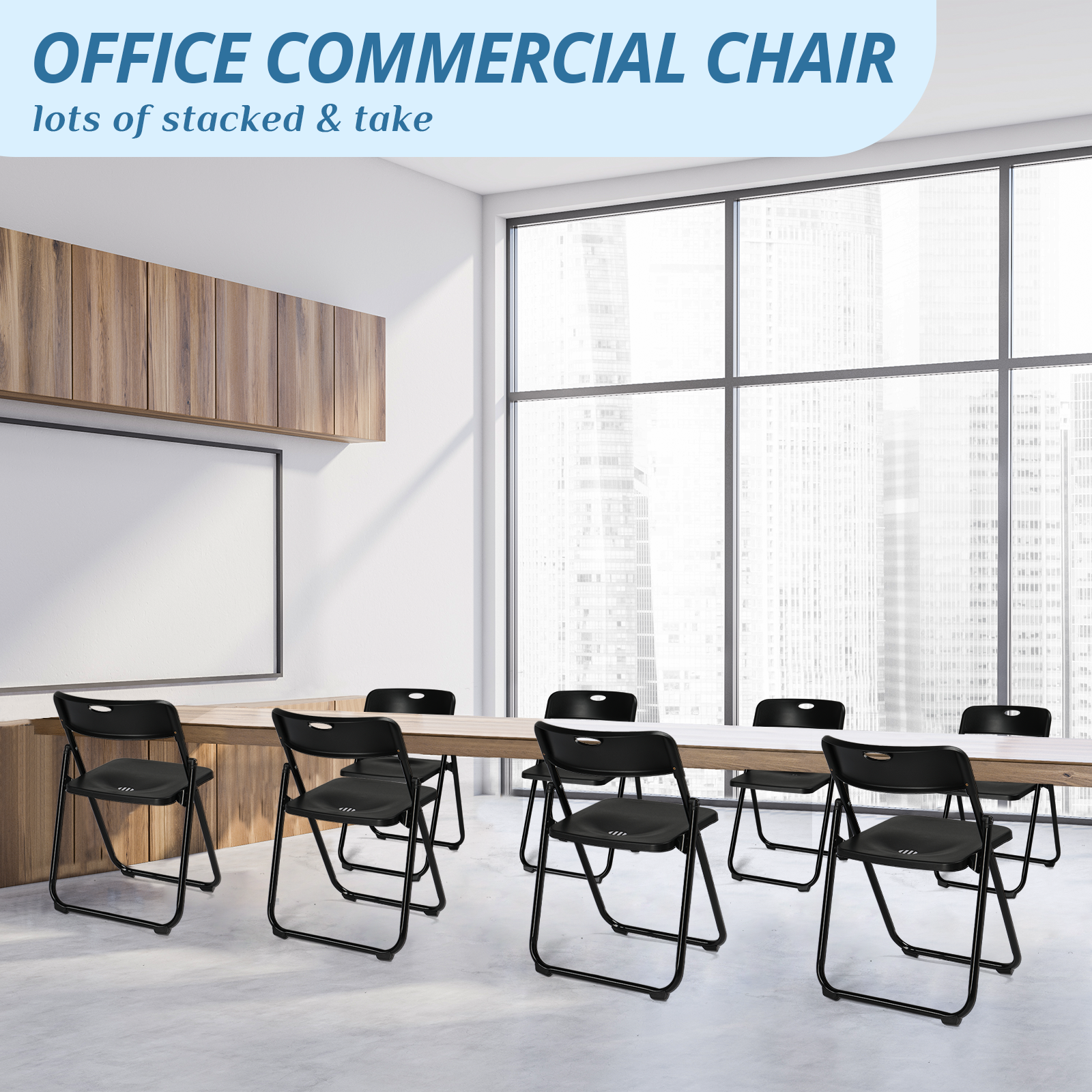 Commercial White/Black Plastic Folding Chairs Stackable Picnic Party, Set of 4-6