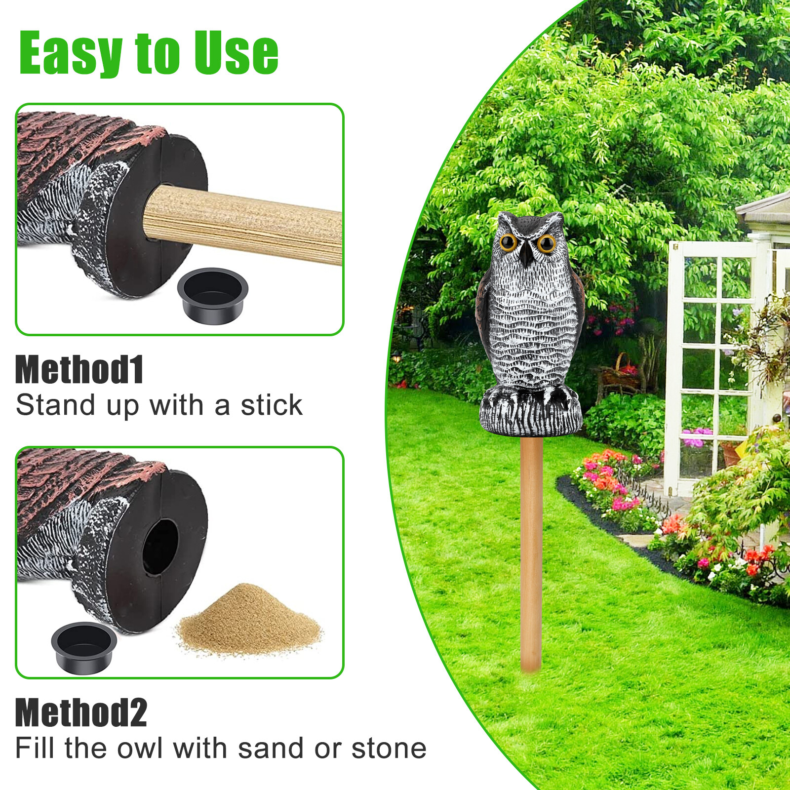 Owl Decoy Statue Protect Garden Yard Scare Birds Away Pigeon Repellent Scarecrow
