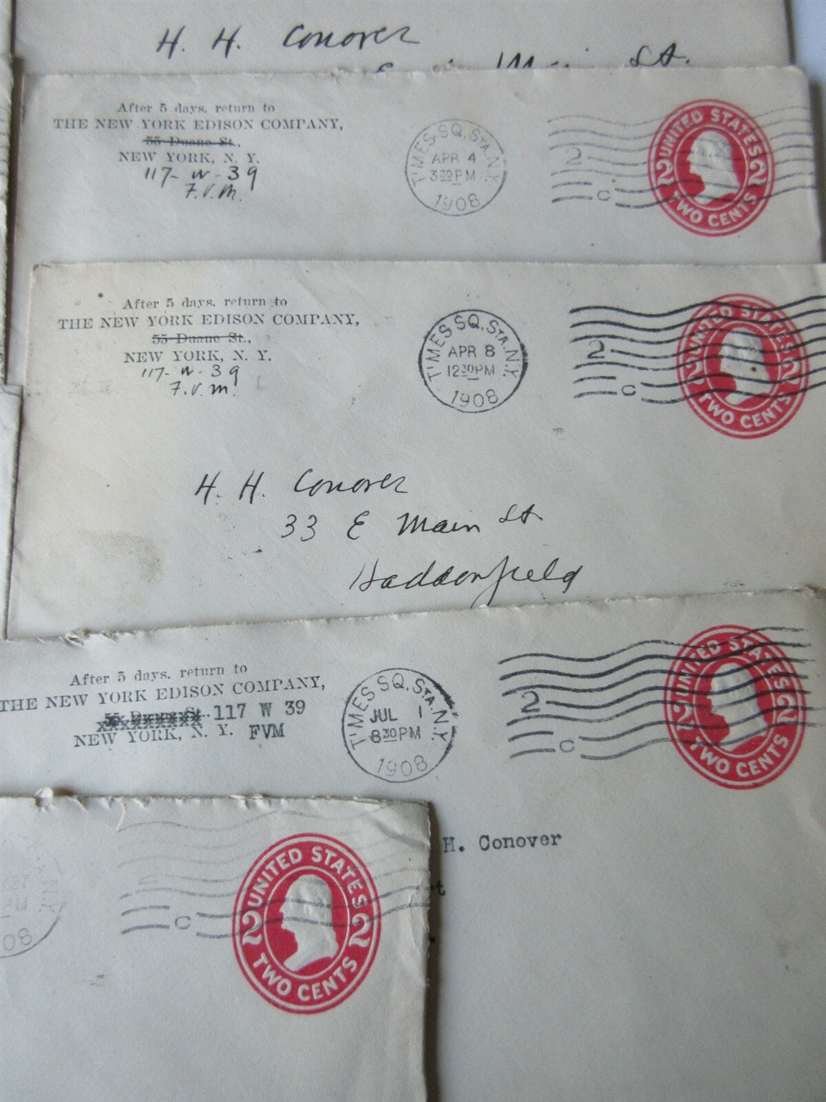 lot 11 envelopes 1907-1908 New York Edison Co. Times Square Station NY 2 cent