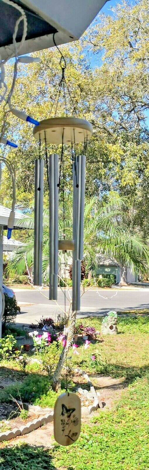 Wind Chimes Natural Wood & Metal Love Wind Chime 5 Tubes Wooden 26" Windchimes
