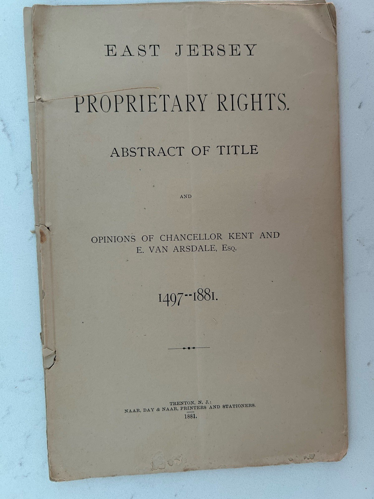 Original East New Jersey Proprietary Rights 1497-1881 Soft Wrap Booklet 38 Pages