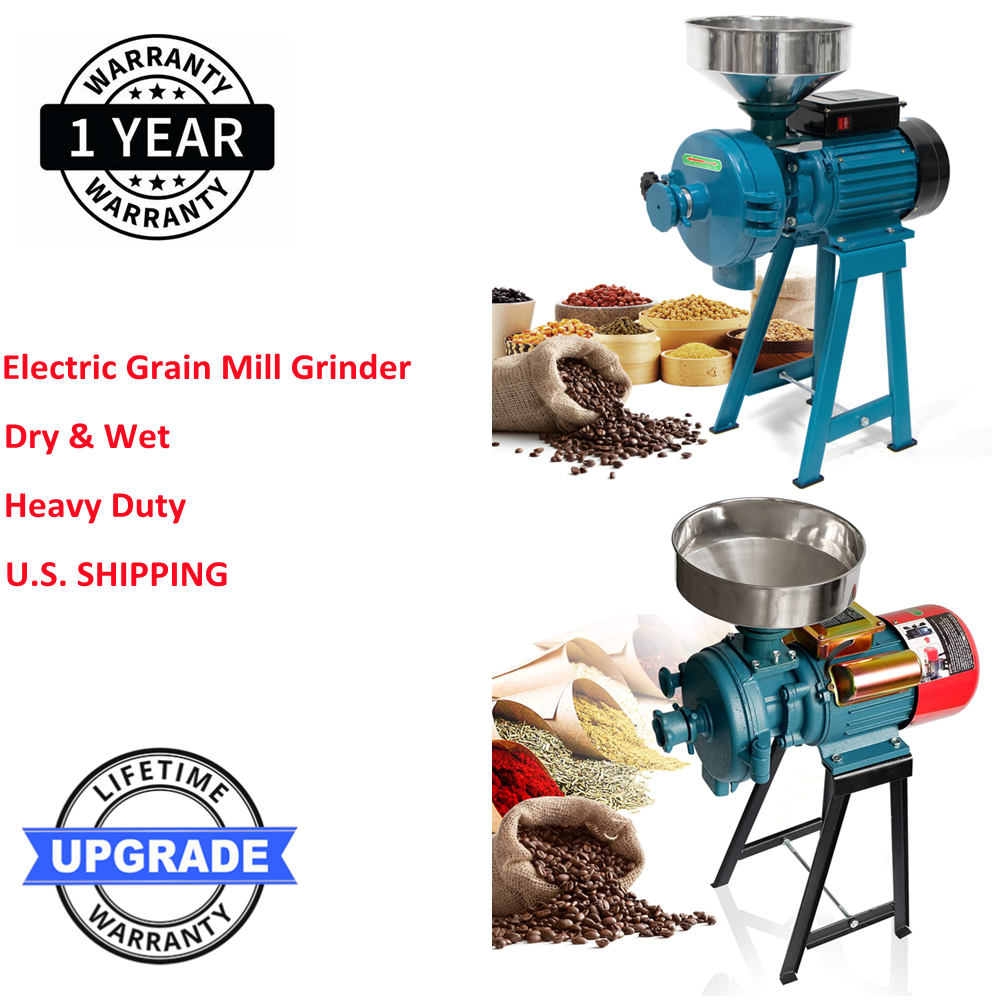 110V 3000W Electric Grain Corn Wheat Feed Mill Dry&Wet Cereals Grinder w/Funnel