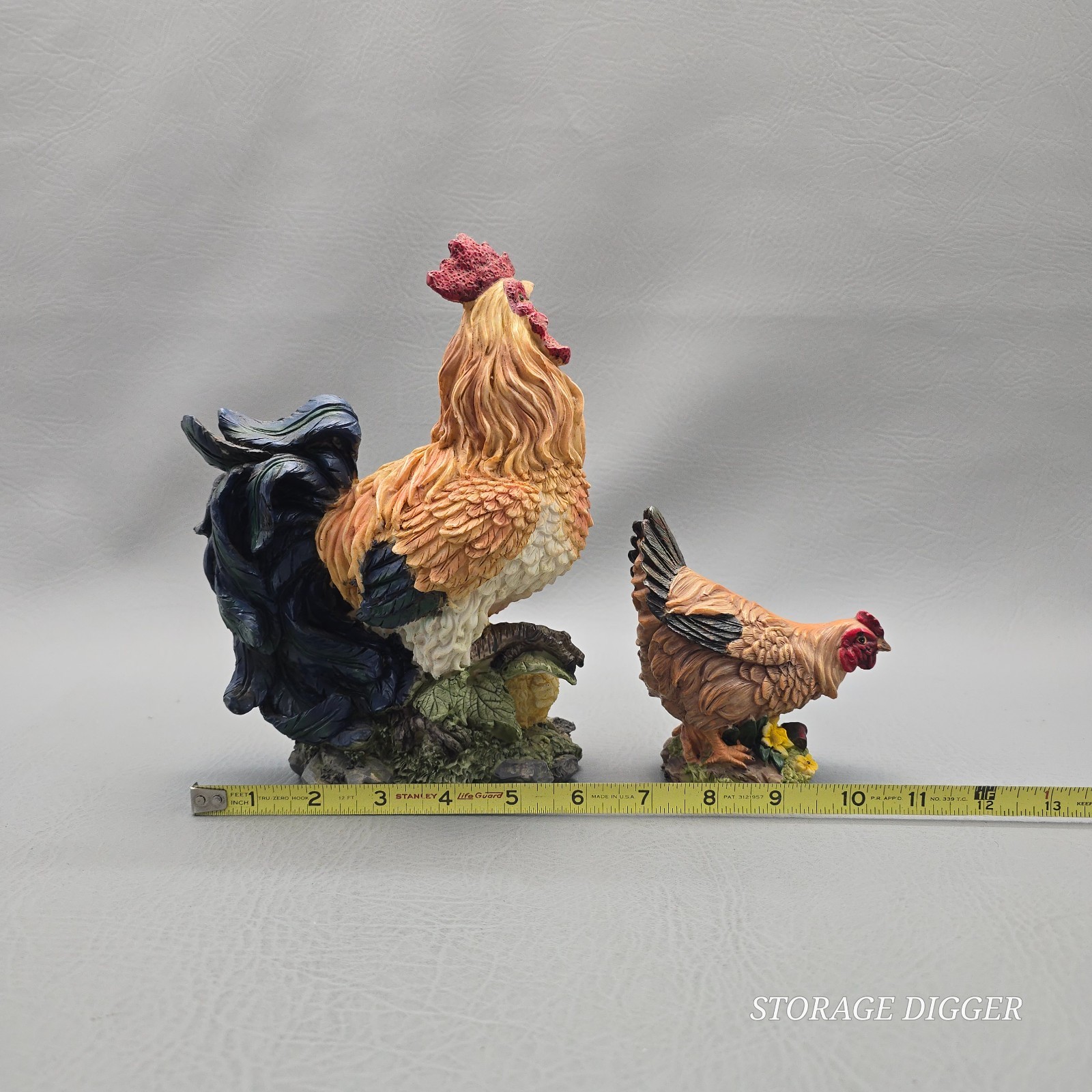 Vintage Resin Rooster and Hen Animal Figurines Farmhouse Decor 2 Pcs 9 in