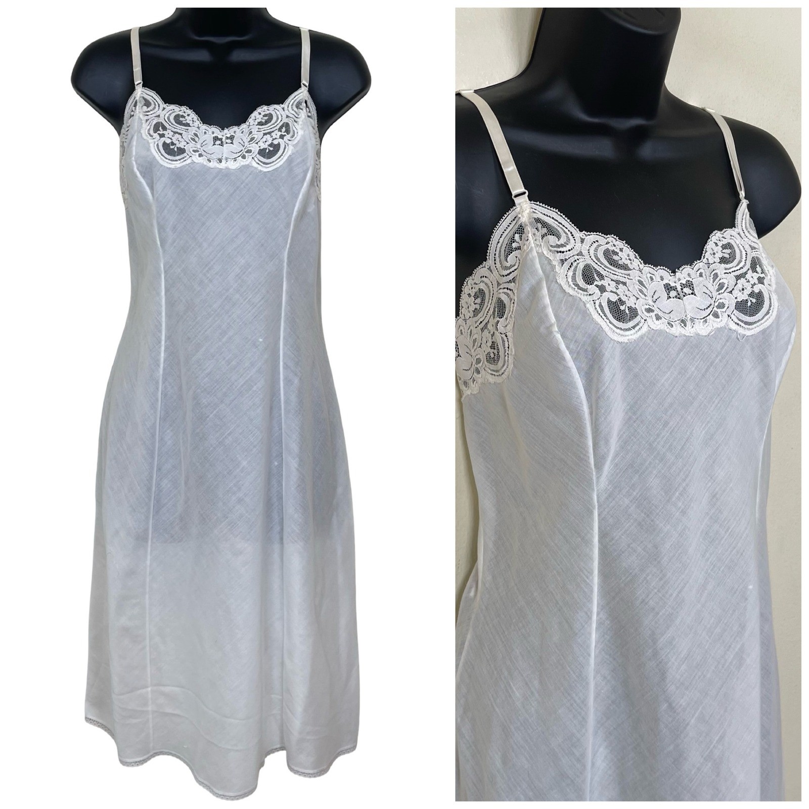 Vitage WONDER MAID White Floral Lace Trim Full Slip Dress 36 Cotton Cottagecore