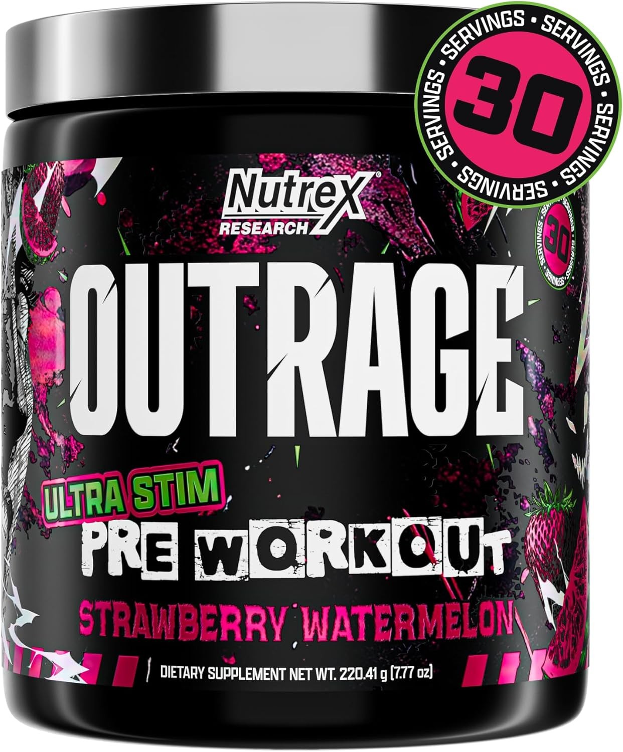 Nutrex OUTRAGE Pre-Workout Powder High Stimulant Pump Focus Strength 30 Servings