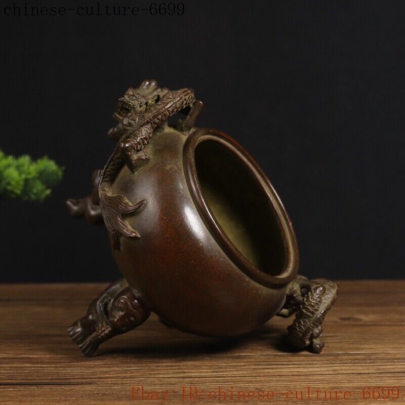 8" Chinese bronze Chinese Zodiac animal dragon loong incense burner censer