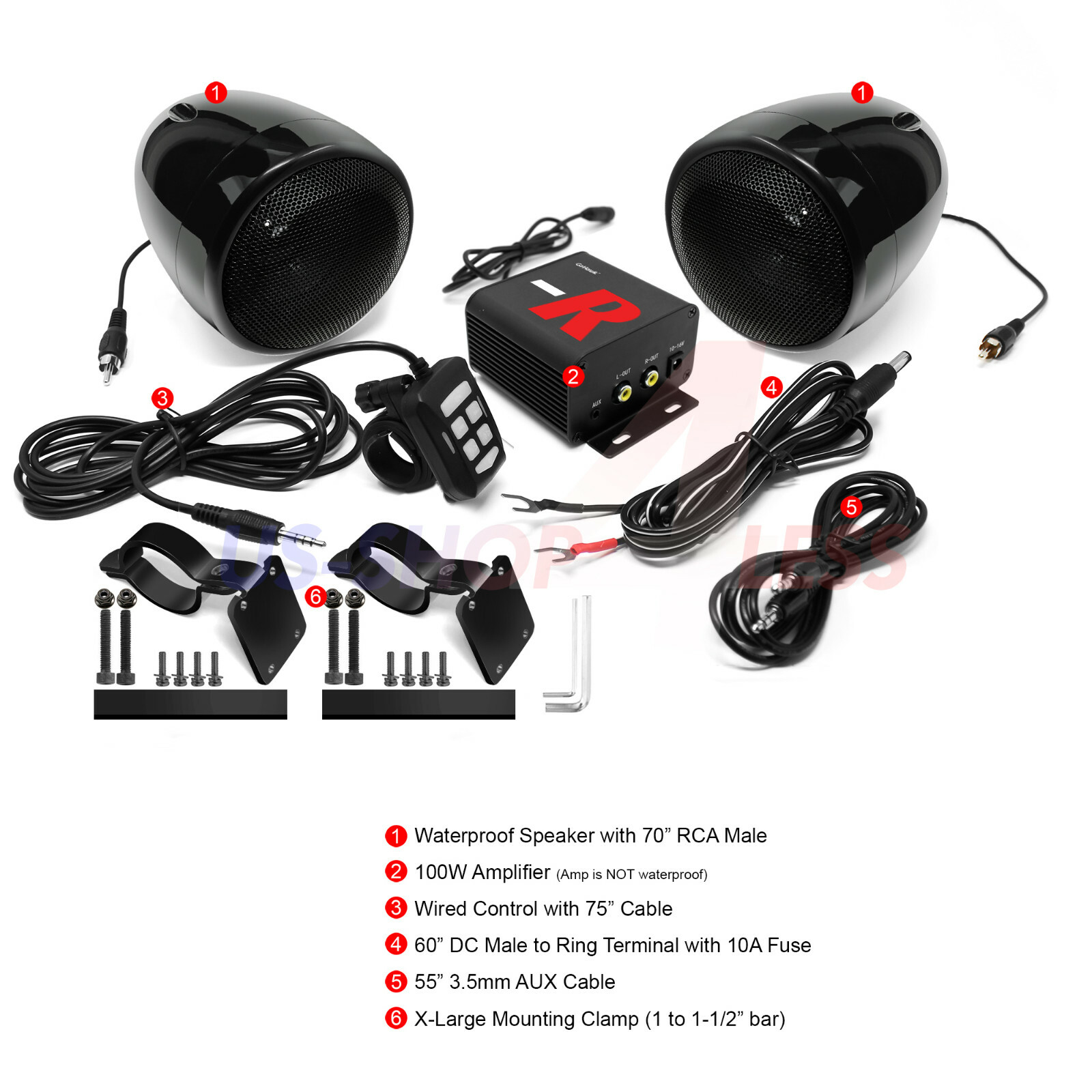 Bluetooth Amp ATV Waterproof Motorcycle Stereo Speaker Audio Music Radio System