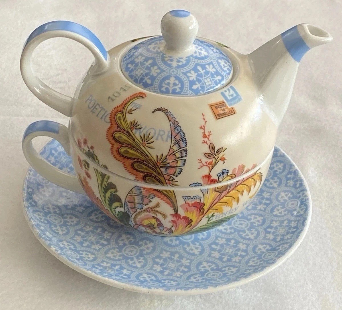 Barnes & Noble All-in-One Porcelain Teapot, Teacup & Saucer Floral Design