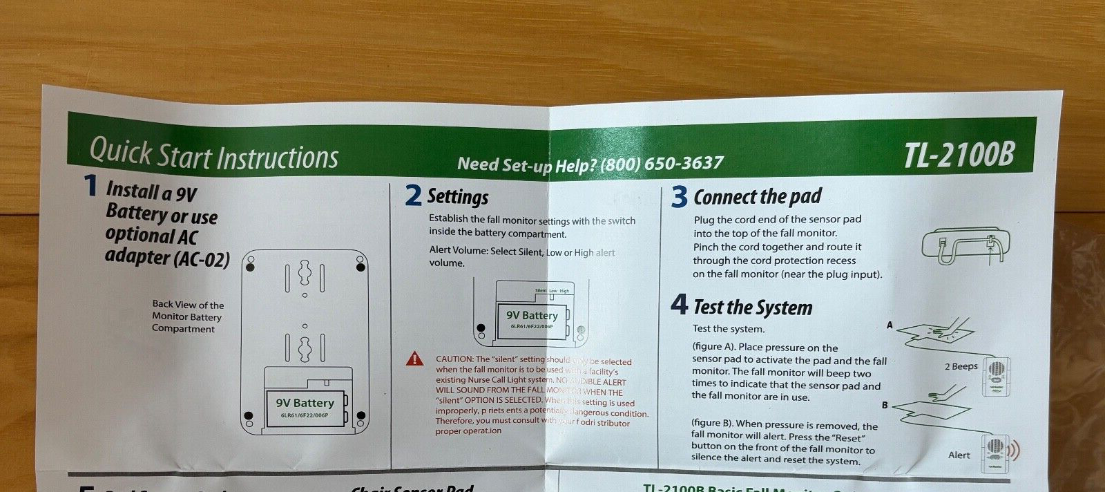 Bed/Chair Alarm Monitor TL-2100b, for Smart Caregiver Corded Pads and Mats - NEW