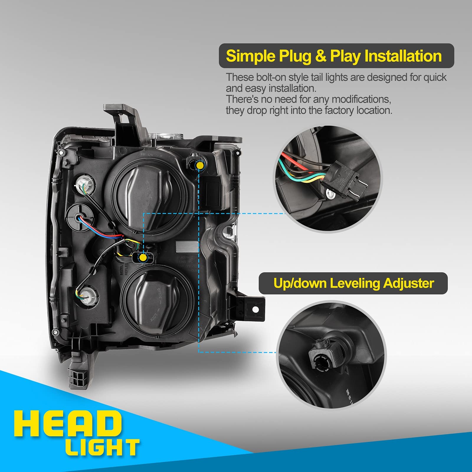 Projector Headlights For 2015-2019 Chevy Silverado 2500 3500 HD Lamp 1 Pair