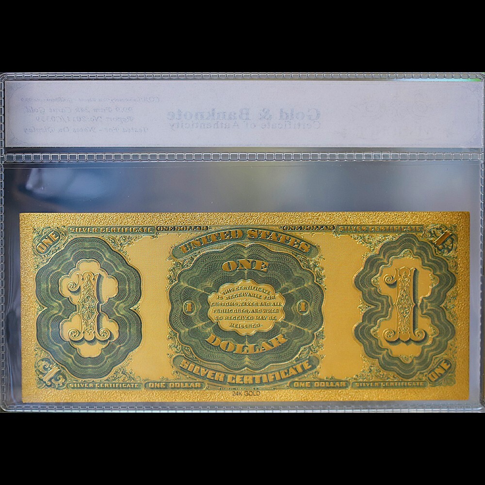 Gold 1891 $1 One Dollar Banknote Collectible with Bag & Certificate