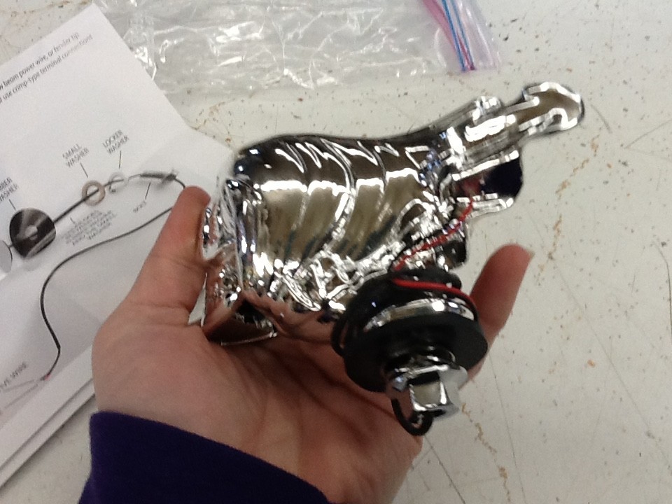 NEW NOS Vtg Flying Skull Chrome Motorcycle Bike Fender Ornament w/ Red LED Eyes