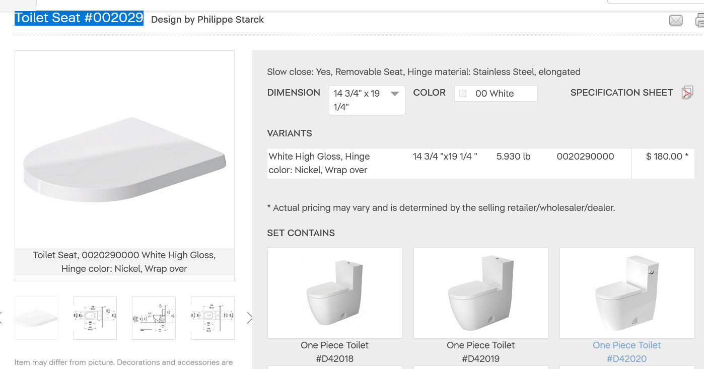 Duravit 0020290000 DuraStyle Elongated Closed-Front Toilet Seat ~ White ~ NEW