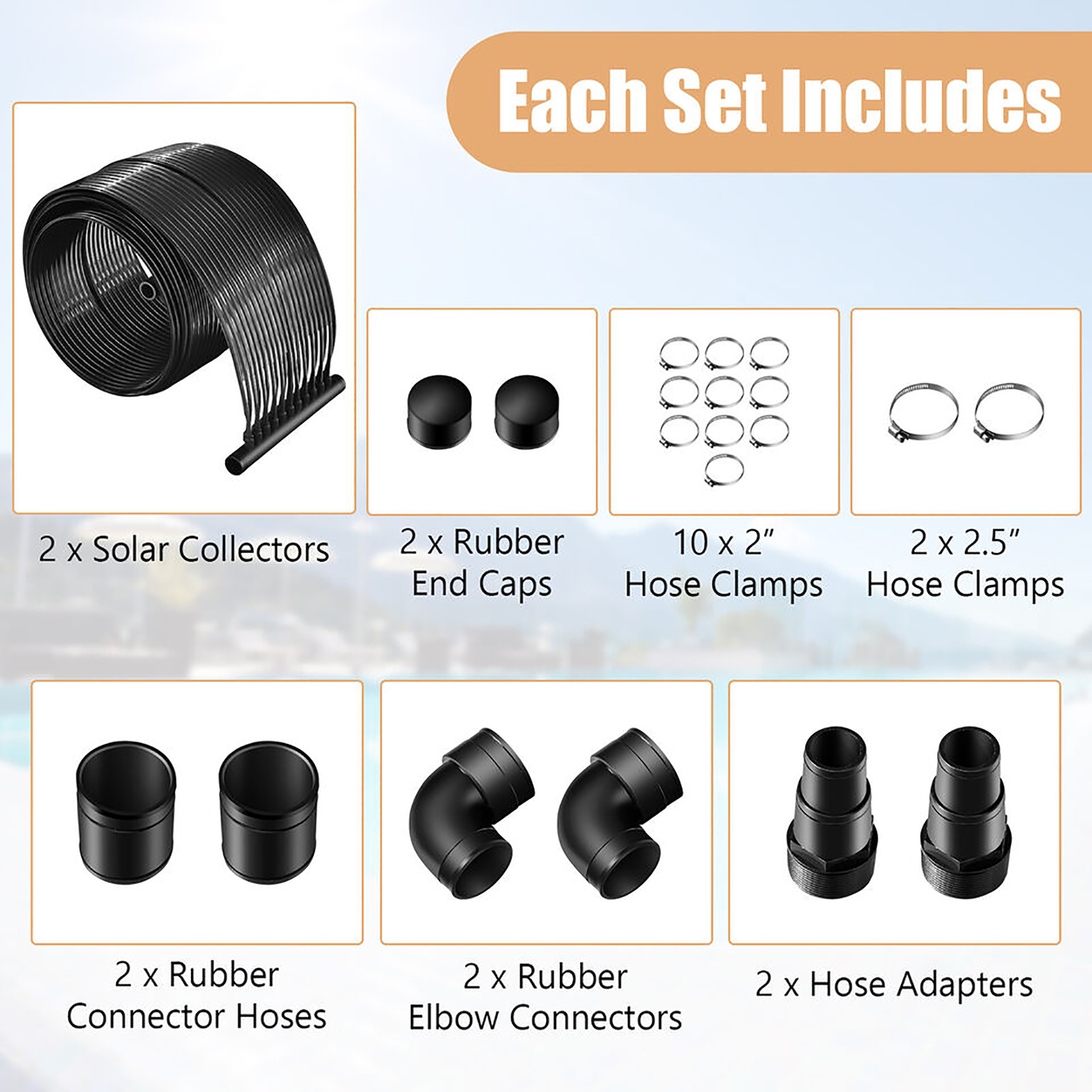 2.5'x16.5' Weatherproof PE Solar Collector Panels Swimming Pool Heating System