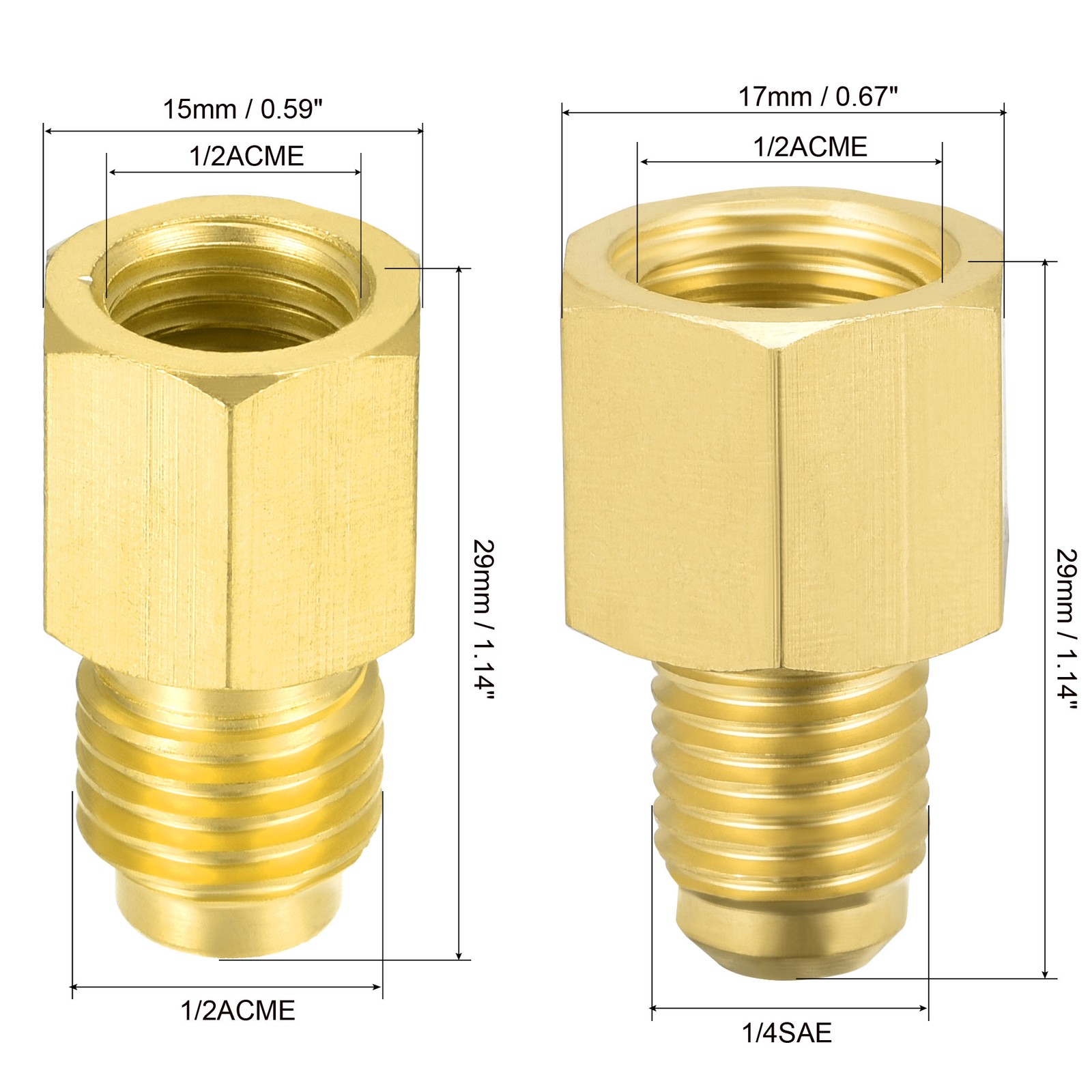 Brass Straight Fitting 1/4SAE 1/2ACME Male to 1/2ACME Female Reducing Adapter