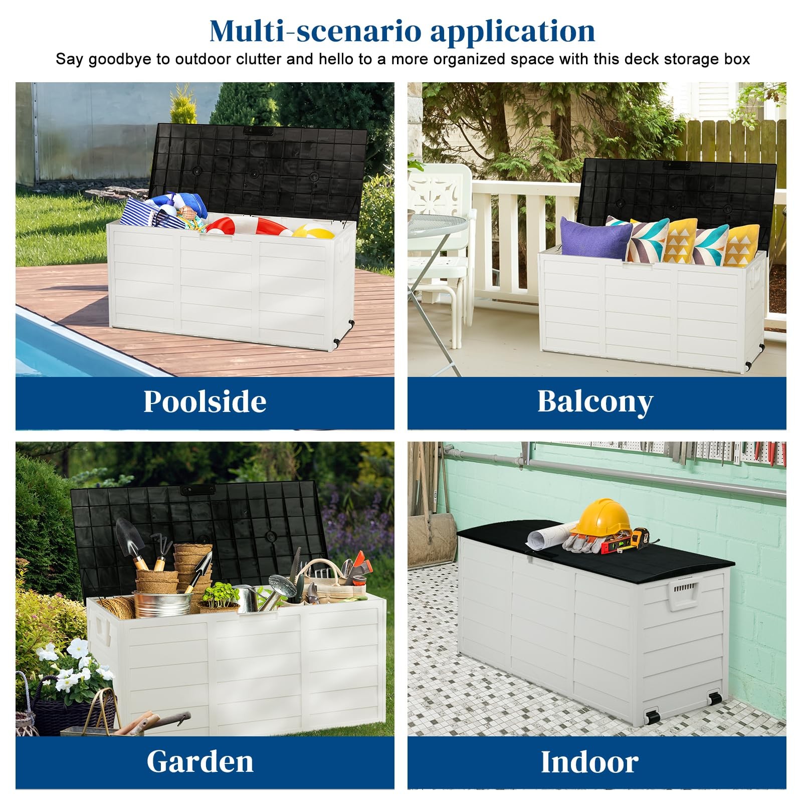 75 Gallon Resin Outdoor Deck Box, 75 Gallon Patio Storage Box with Side Handl...